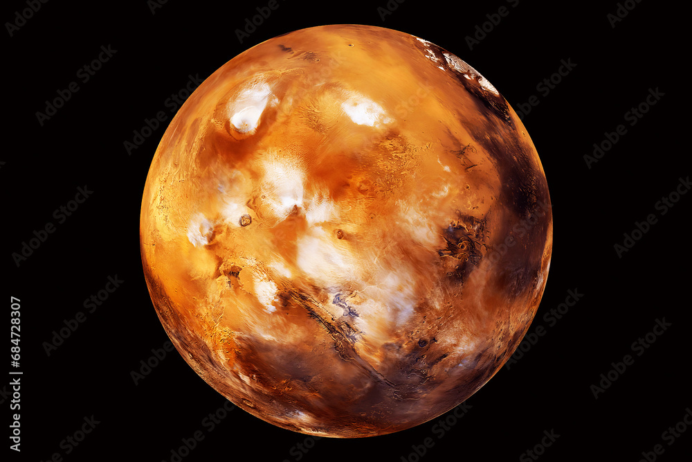 Poster planet mars on a dark background. elements of this image furnished by nasa