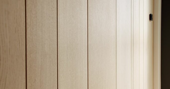 Wooden wood background texture board. Wooden panels in kitchen room. Empty room and wood panels wall background. 