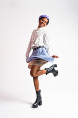 Fashionable homosexual man posing in studio - Fluid gender non binary hispanic  man posing in studio with fashionable clothing - concepts about LGBTQ, genderless and diversity