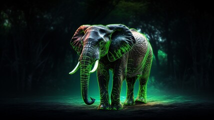 African Forest Elephant animal neon Color illustration AI Generated pictures