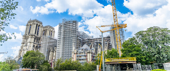 Renovation works of Notre-Dame de Paris on the south facade in Paris