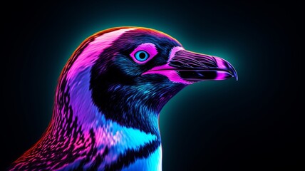 African Penguin animal neon Color AI Generated pictures
