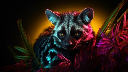 African Palm Civet animal neon Color AI Generated pictures