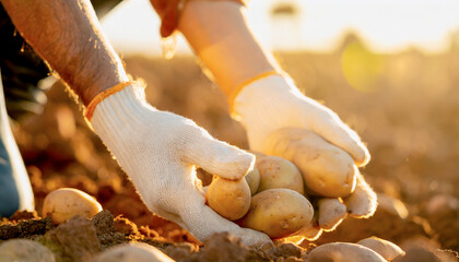 Hands harvesting potatoes