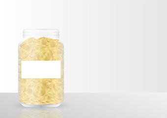 Money Jar or Money Bottle with Blank Sticker. Glass Jar with Coins. Growing Money, Saving and Investment Concept. 