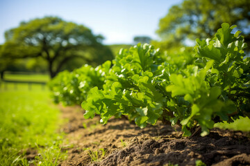 Fototapeta na wymiar Close-Up Green Lettuce in a Field