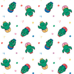 seamless pattern with cute cacti