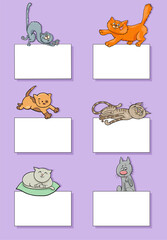 cartoon cats and kittens with cards design set