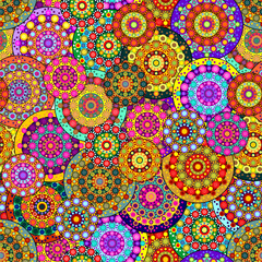 Seamless bright print with mandalas and flowers and element art decor design wallpaper fabric 