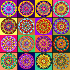 Seamless bright print with mandalas and flowers and element art decor design wallpaper fabric 