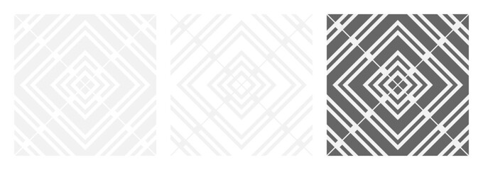 Set of seamless gray diamond pattern made from straight lines to create fabric and wallpaper. Geometric shapes in trendy retro style for room decoration.