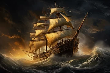 Türaufkleber three masted wooden sailing ship in storm  © Reischi