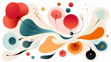 Abstract colorful floral shapes. Bright vibrant organic pattern. Simple naive style illustration.