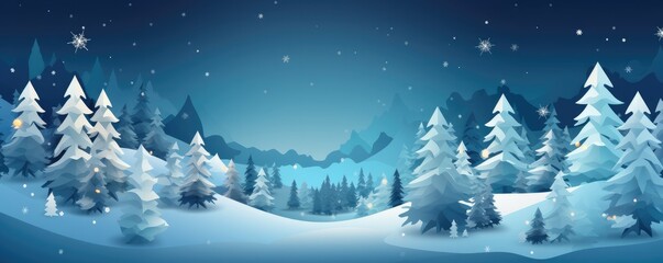 Winter snowy landscape illustration, christmas greeting card panorama. Generative Ai