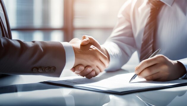 Business People signing and agreeing on a contract for a job offer making a business deal.