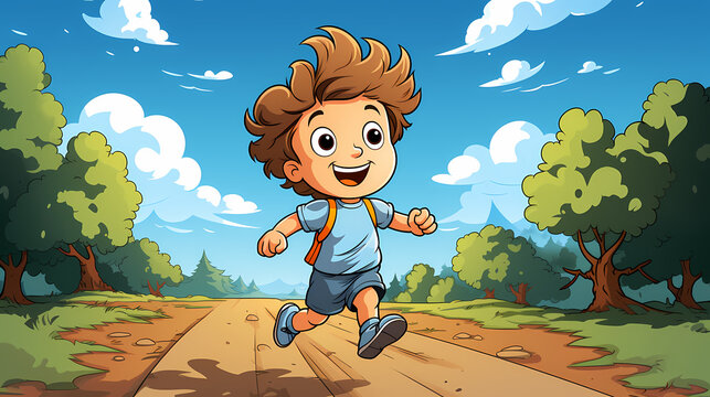 happy cute little boy running so fast