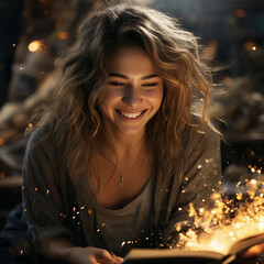 femme heureuse lisant un livre
