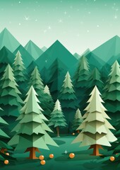 Forest full of christmas decorated trees,, christmas greeting card. Generative Ai