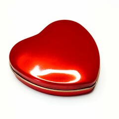 Red heart shiny metal sweets box
