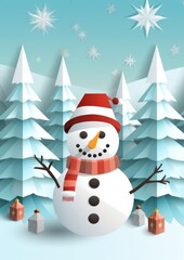 Winter snowy landscape illustration, christmas greeting card. Generative Ai