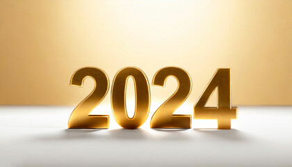 Happy new year 2024 golden numbers with on white background