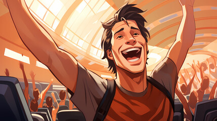 Happy young man smiling, and laughing outdoors illustration