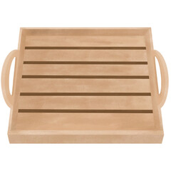 Empty meal tray, square wooden tray with handle, illustration of empty tray for food.