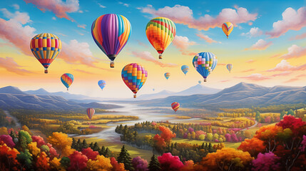 Fototapeta premium hot air balloon festival in a sky filled with vibrant colors