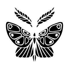 Silhouette,doodle of a winged insect night moth.Vector graphics.