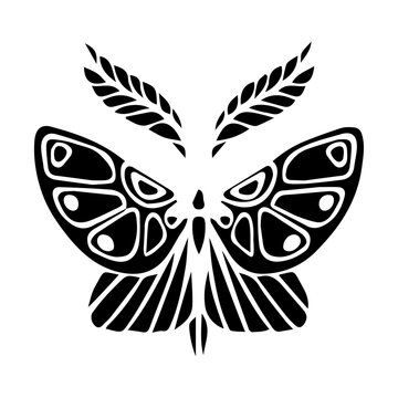 Silhouette,doodle of a winged insect night moth.Vector graphics.
