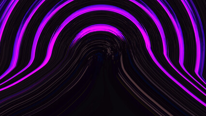 Neon light purple pink circle on black background. Abstract geometric backdrop. Glitch Art trippy digital wallpaper. Ultra violet color texture. Metaverse space. Cyber network. NFT card. Podium