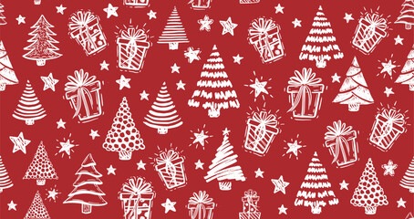 Christmas tree, New Year set, hand drawn illustrations. Vector.