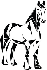 Cartoon Black and White Isolated Illustration Vector Of A Geometric Designed Horse
