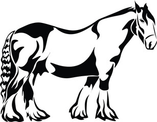 Cartoon Black and White Isolated Illustration Vector Of A Stallion Horse Running