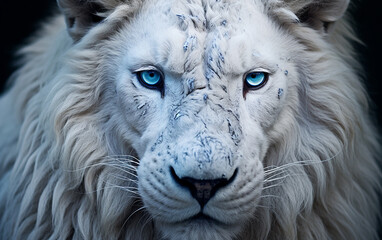 leão branco com olhos azuis  - obrazy, fototapety, plakaty