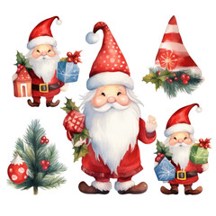 Set of christmas watercolor elements, transparent background