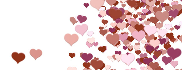 colorful flying hearts on a blue background. 3d