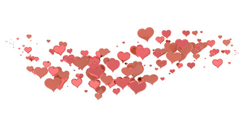 colorful flying hearts on a blue background. 3d