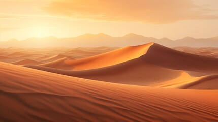 Fototapeta na wymiar A vast desert, its sand dunes painted golden by the setting sun.