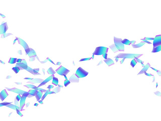 Modern party confetti decoration vector illustration. Blue  hologram particles christmas decor. Surprise burst flying confetti. Prize event decor background. Top view sequins.