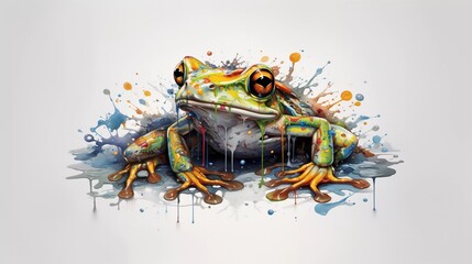 Ein bunter Frosch als Aquarell Zeichnung.