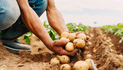 Hands harvesting potatoes - obrazy, fototapety, plakaty