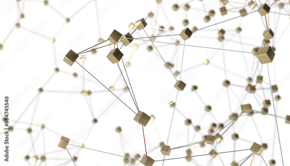 Poster Abstract polygonal space with connecting dots and lines. Dark background. Connection structure. 3d Widescreen
