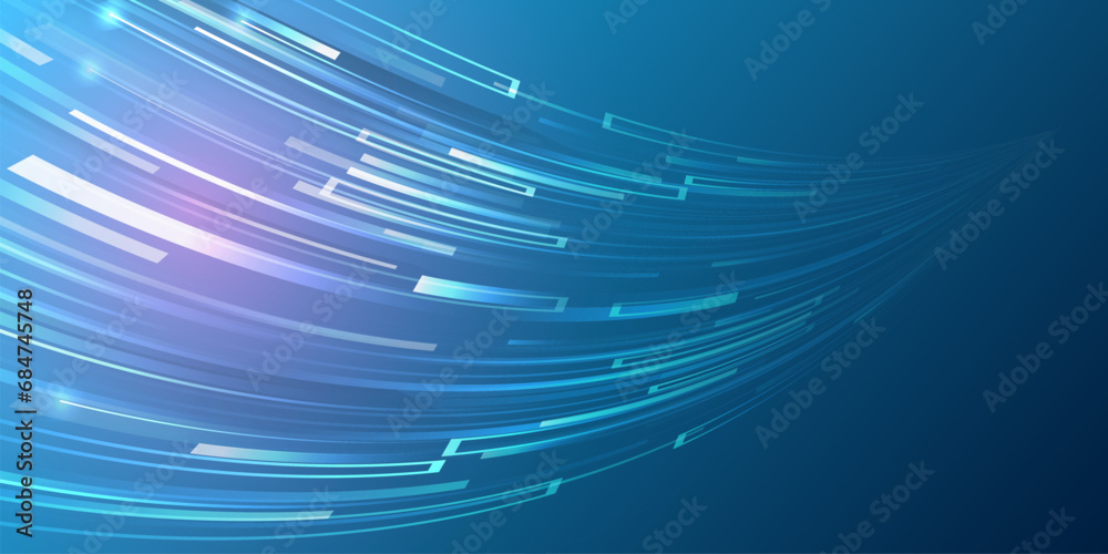 Aufkleber Blue light bands, data transmission using 5g or 6g technology. High-speed Internet line. Technological background of wireless transmission of large volume of data. Abstract neon color dynamic lines.