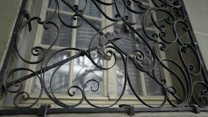 Retro vintage fractal ornamentation of window grille, ancient architecture decoration