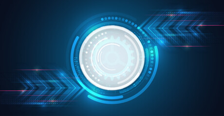 Abstract circle technology communication, vector illustration. Futuristic design for presentation. Hi-tech computer digital technology concept. Wide Blue background with various technological elements