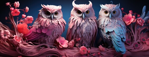 Owl, in the style of radiant neon illustrations , drip painting, silver and pink ,illustrations , Generative Ai