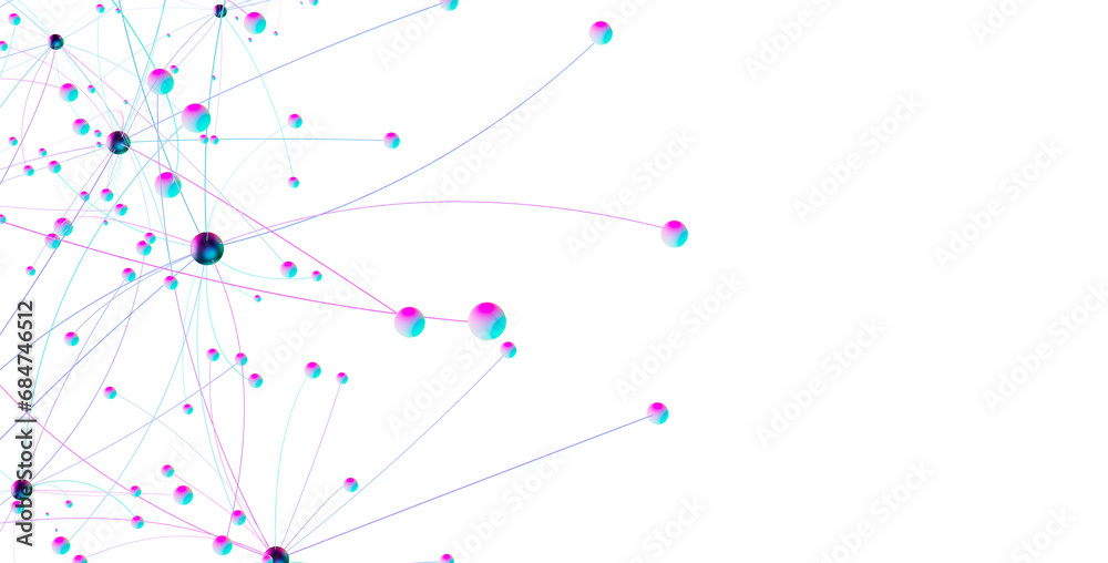 Poster Abstract polygonal space with connecting dots and lines. Dark background. Connection structure. 3d Widescreen