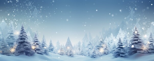 Winter snowy forest,  christmas blurred panorama. Generative Ai.