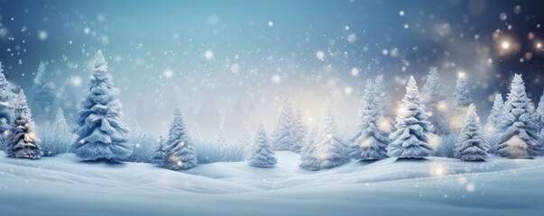Winter snowy forest,  christmas blurred panorama. Generative Ai.